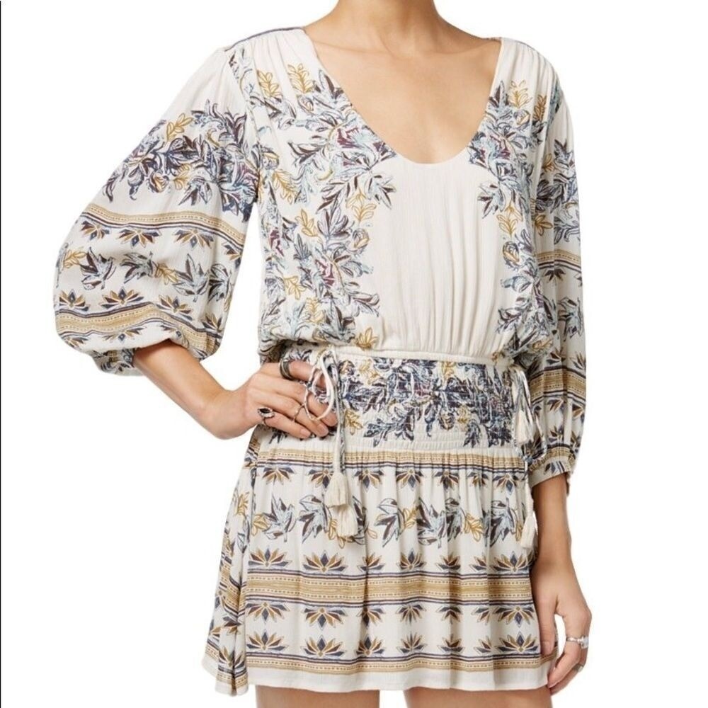 NWT Free People‎ Ivory Floral Blouson Boho Dress Size Small
